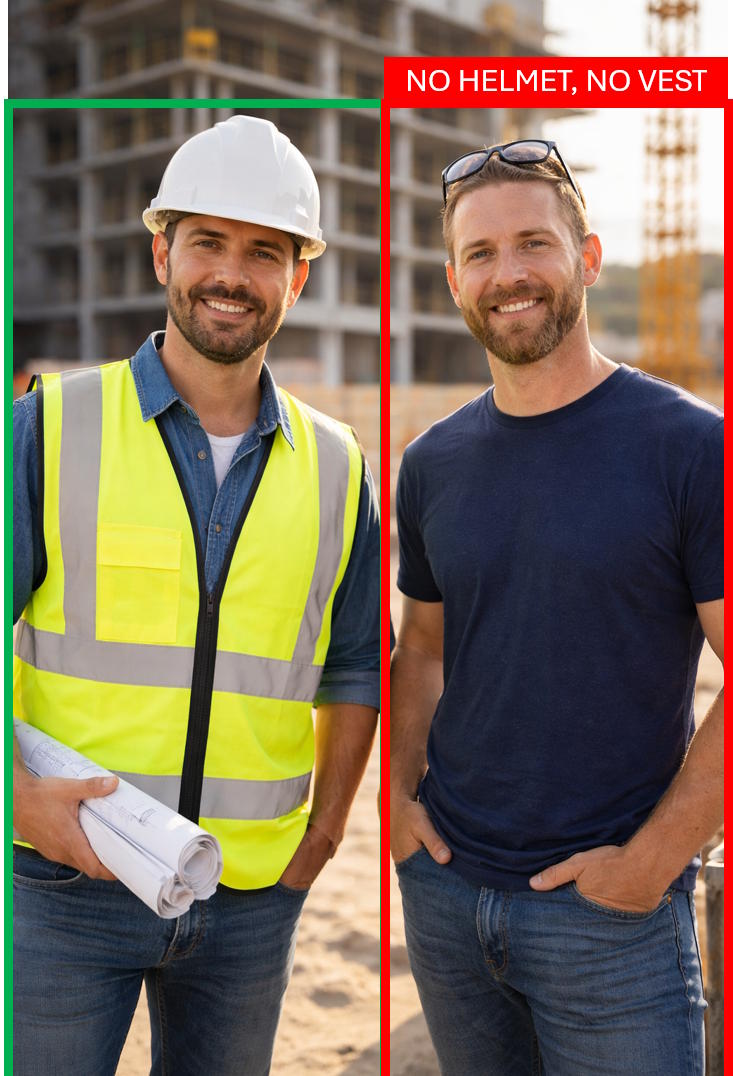 Kypärä ja huomioliivit puuttuvat