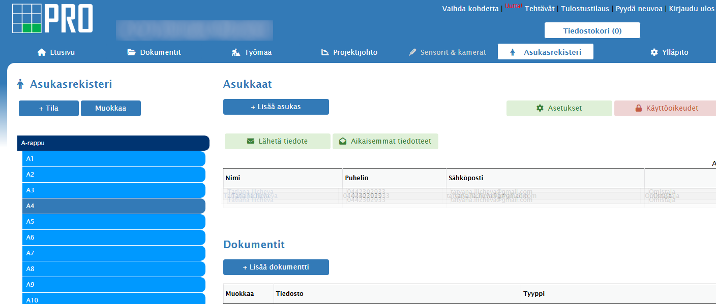 PRO Projektipankin asukasrekisteri korjaushankkeen viestintään